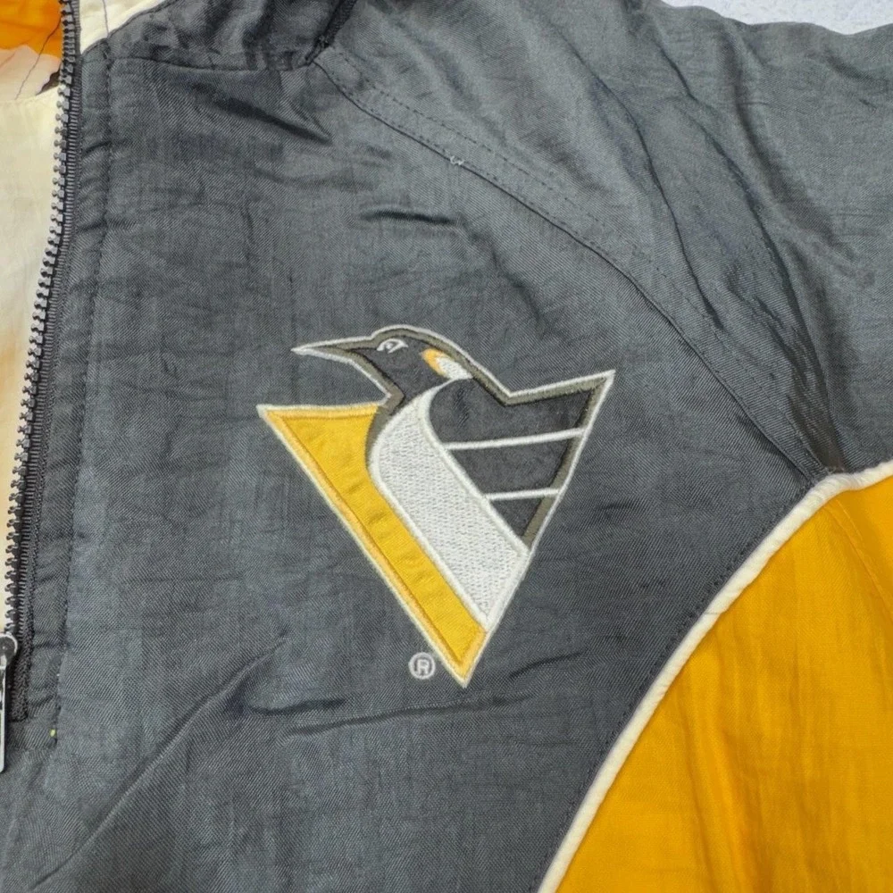 Vintage Pittsburgh Penguins Pullover Jacket Boys Large Black NHL Pro Player 90s